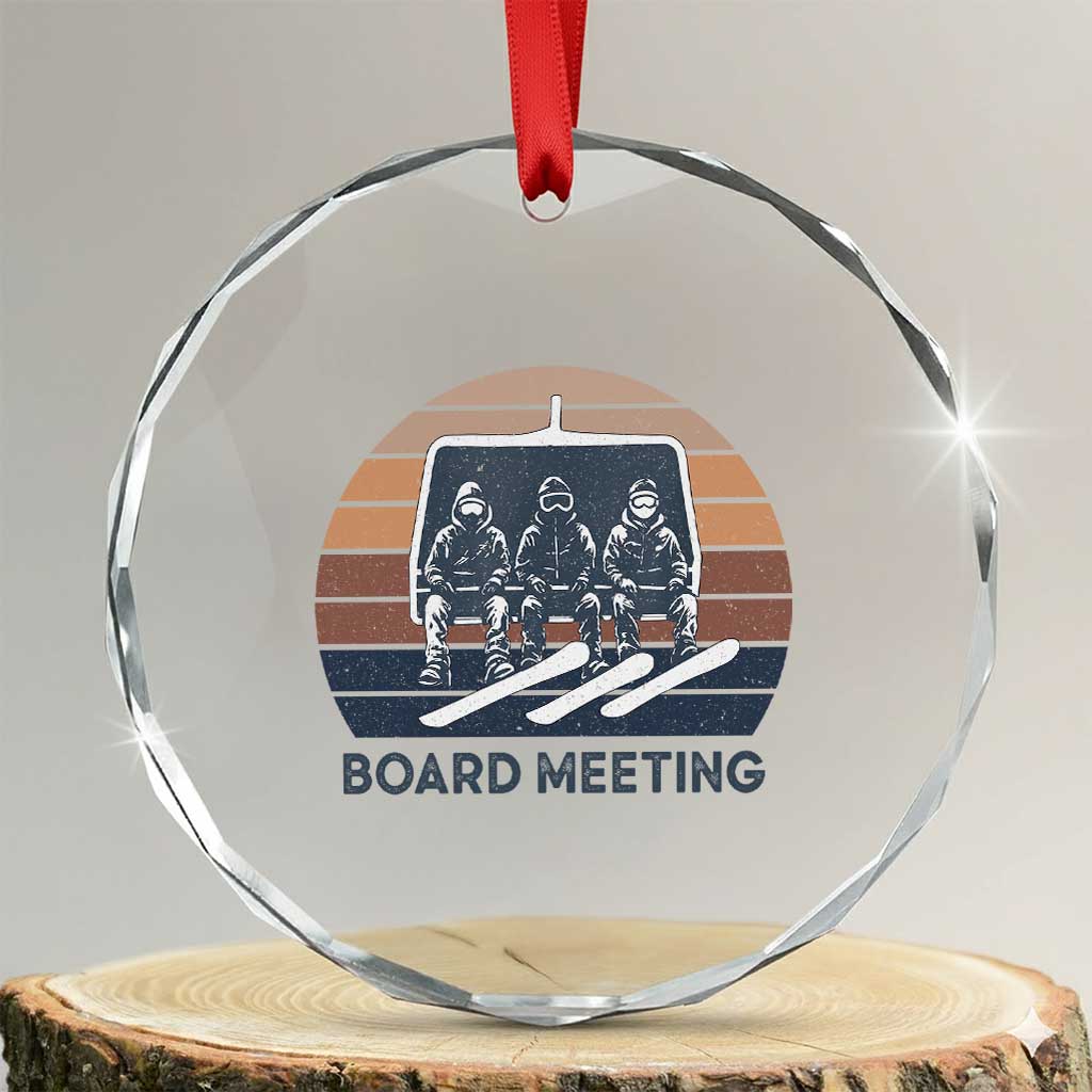 Funny Snowboarding Board Meeting Crystal Glass Ornament Retro Chairlift Snowboarders Powder Junkies TS02 Transparent Glass 3'' Circle Print Your Wear