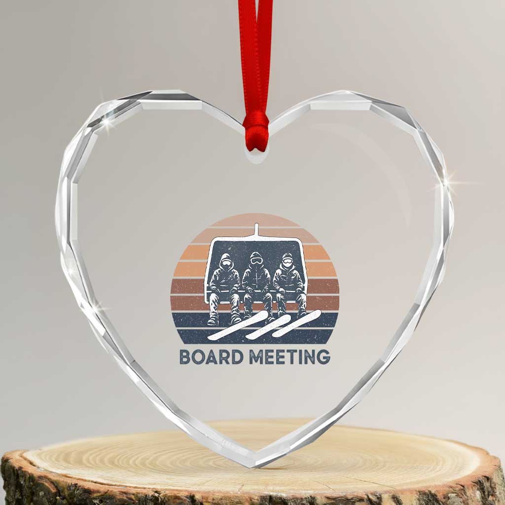 Funny Snowboarding Board Meeting Heart Crystal Glass Ornament Retro Chairlift Snowboarders Powder Junkies TS02 Transparent Glass 3'' Heart Print Your Wear