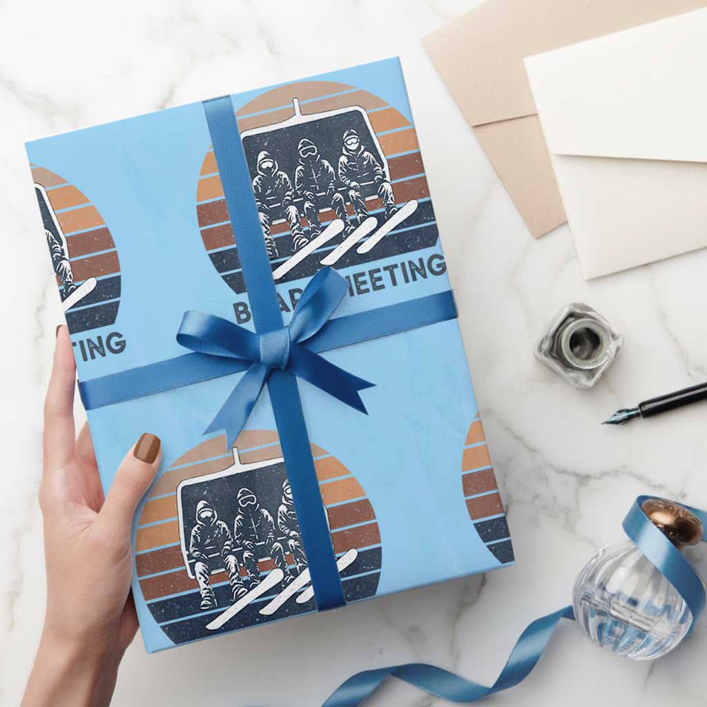 Funny Snowboarding Board Meeting Wrapping Paper Roll Retro Chairlift Snowboarders Powder Junkies TS02 Light Blue Print Your Wear