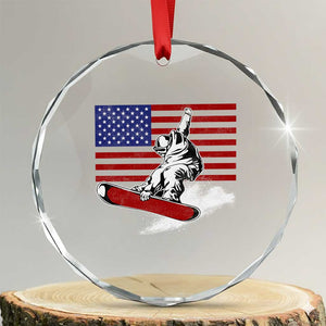 Funny Snowboarding Lover American Flag Winter Sport Crystal Glass Ornament TS11 Transparent Glass 3'' Circle Print Your Wear