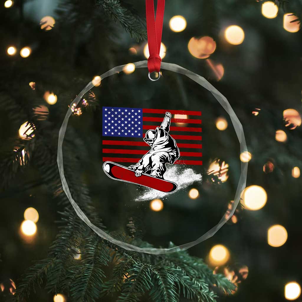 Funny Snowboarding Lover American Flag Winter Sport Crystal Glass Ornament TS11 Print Your Wear
