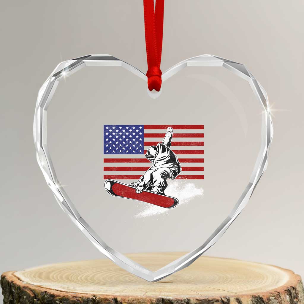 Funny Snowboarding Lover American Flag Winter Sport Heart Crystal Glass Ornament TS11 Transparent Glass 3'' Heart Print Your Wear