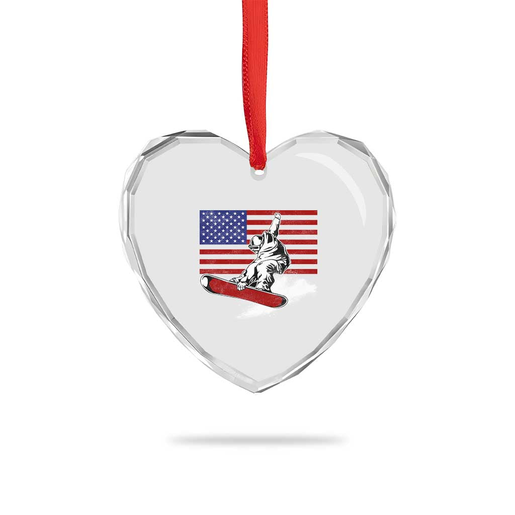 Funny Snowboarding Lover American Flag Winter Sport Heart Crystal Glass Ornament TS11 Print Your Wear