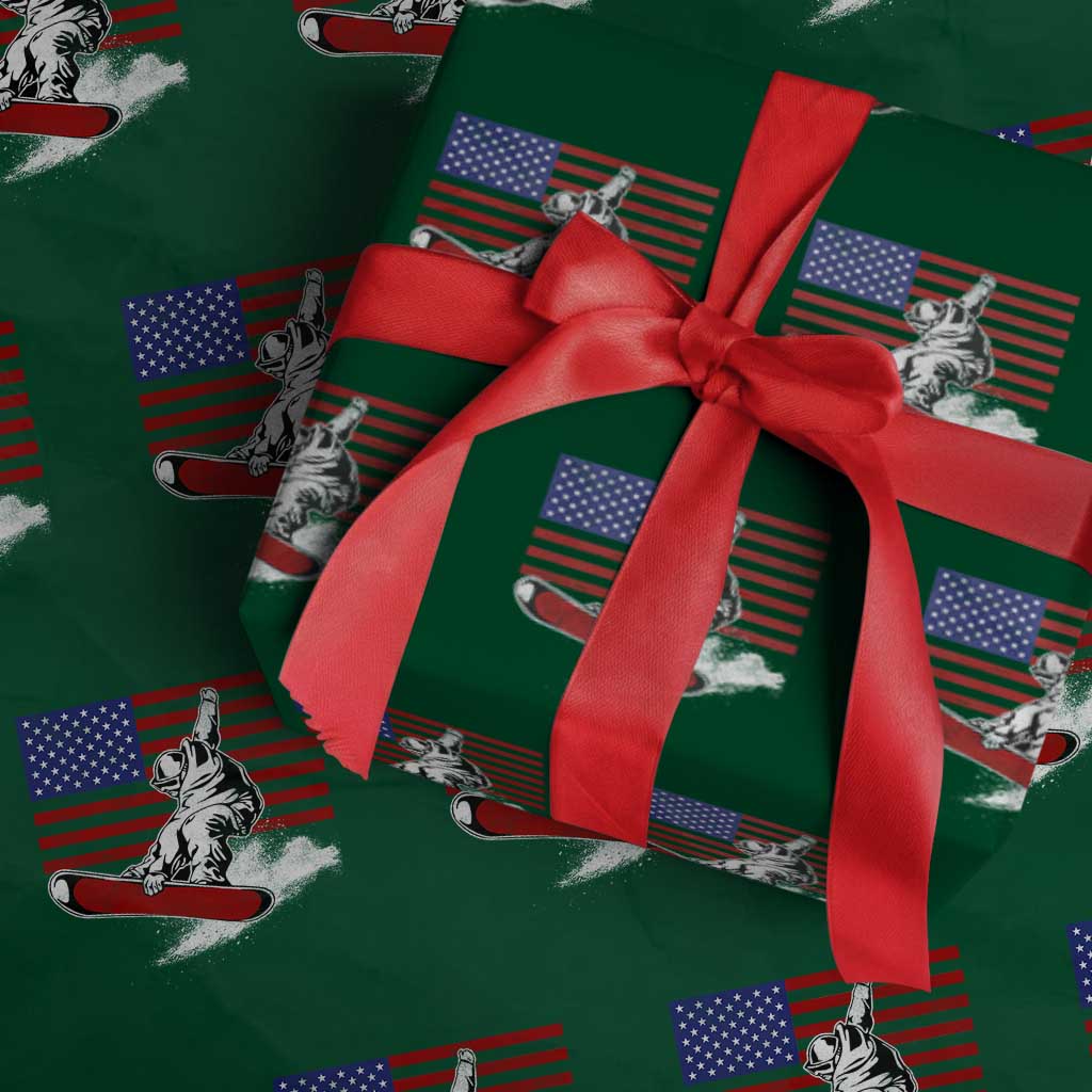 Funny Snowboarding Lover American Flag Winter Sport Wrapping Paper Roll TS11 Green Print Your Wear