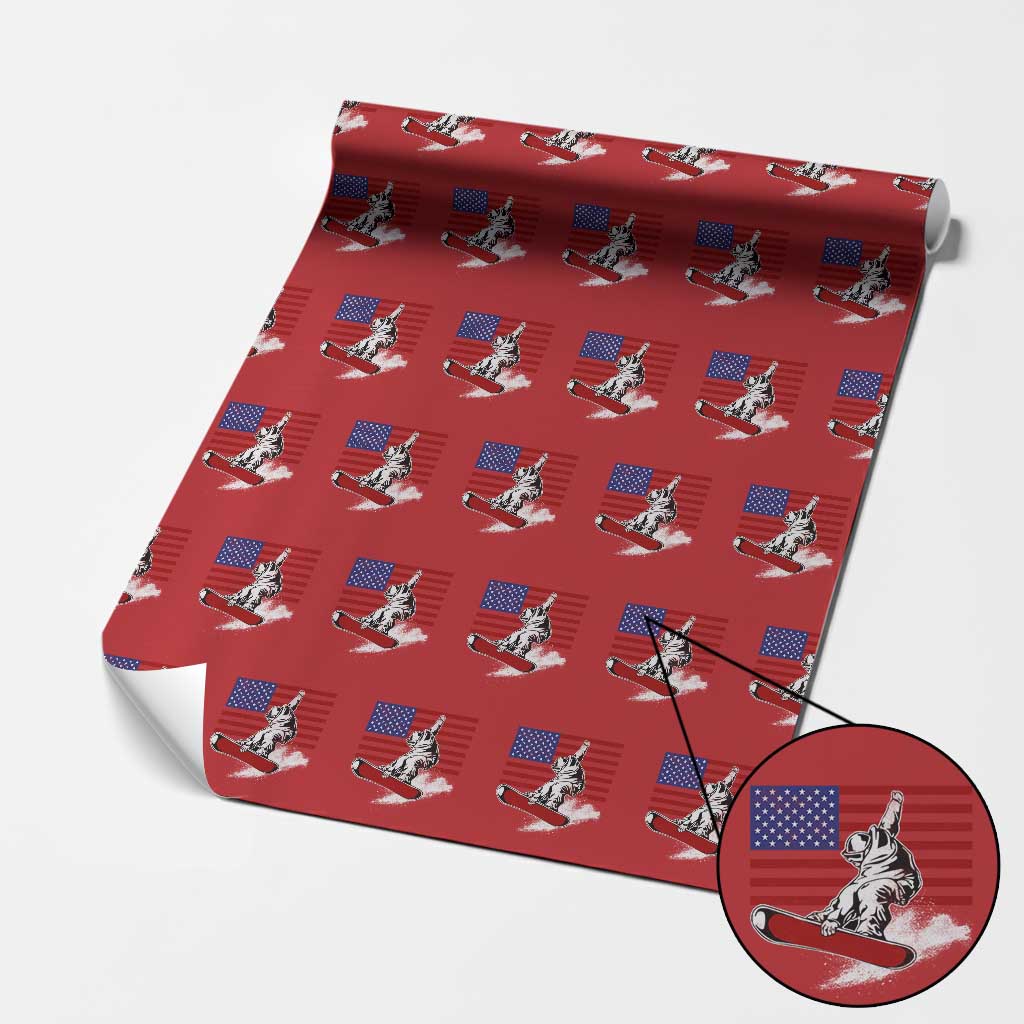 Funny Snowboarding Lover American Flag Winter Sport Wrapping Paper Roll TS11 Red Print Your Wear