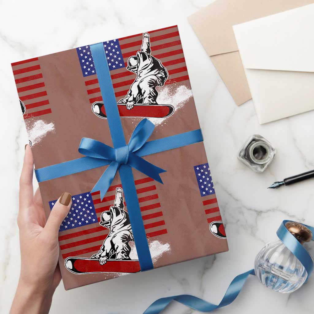 Funny Snowboarding Lover American Flag Winter Sport Wrapping Paper Roll TS11 Mocha Print Your Wear