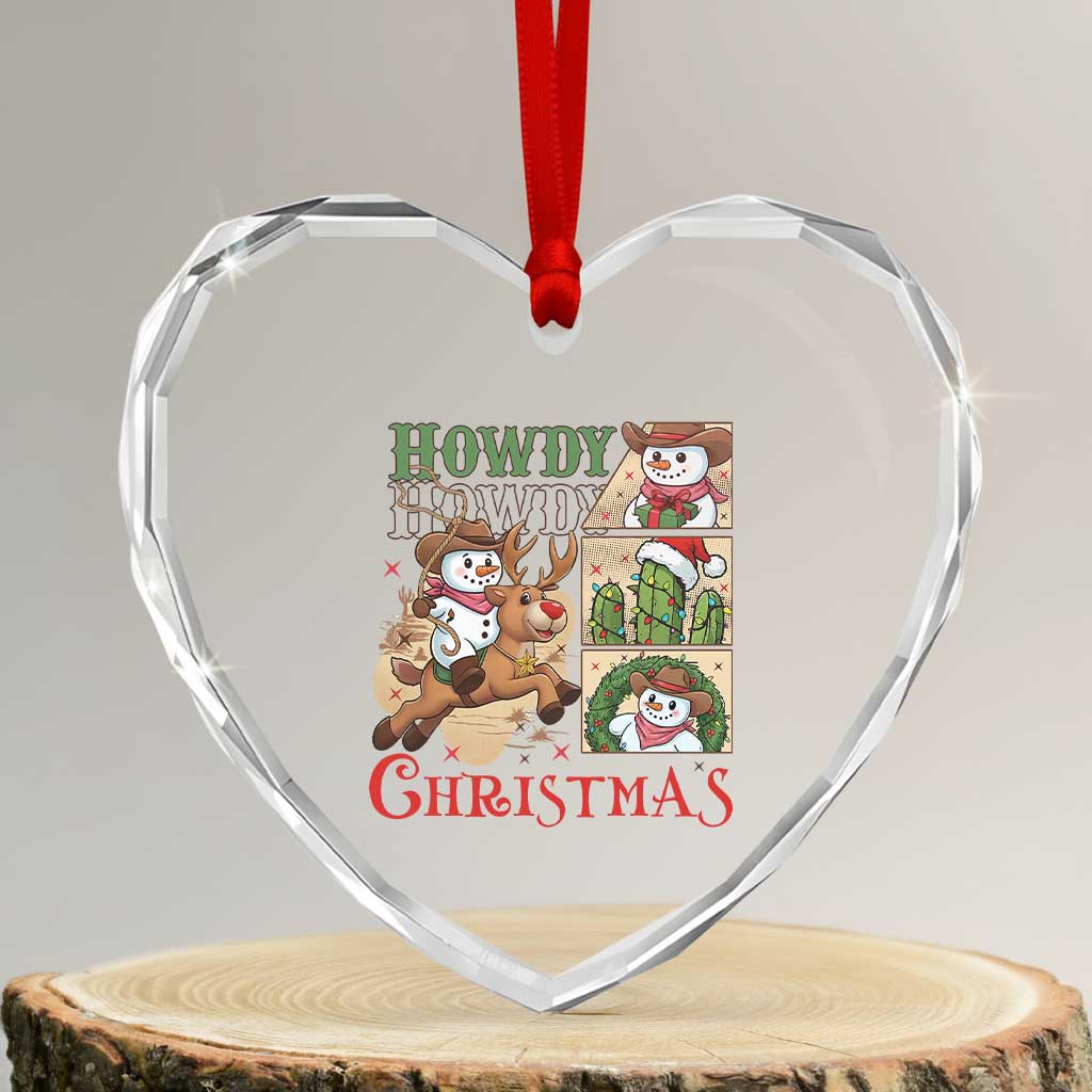 Funny Snowman Cowboy Howdy Christmas Heart Crystal Glass Ornament Western Holiday Gift TS12 Transparent Glass 3'' Heart Print Your Wear