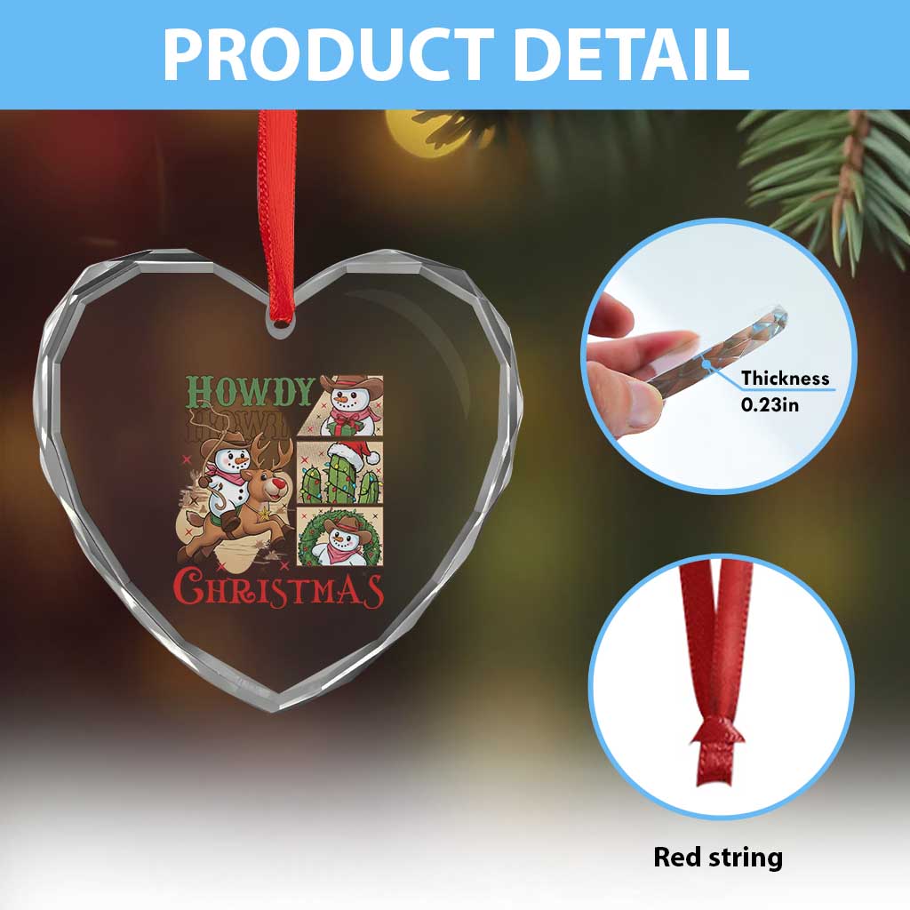 Funny Snowman Cowboy Howdy Christmas Heart Crystal Glass Ornament Western Holiday Gift TS12 Print Your Wear