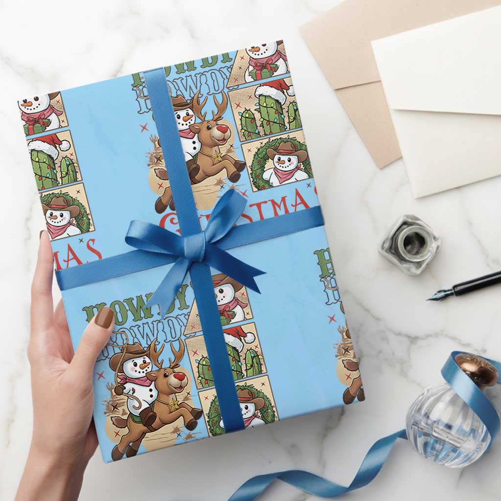 Funny Snowman Cowboy Howdy Christmas Wrapping Paper Roll Western Holiday Gift TS12 Light Blue Print Your Wear