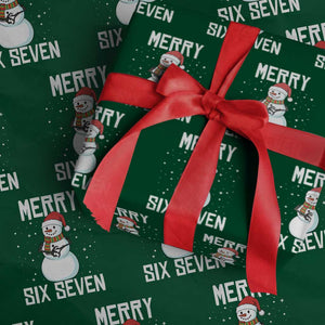 Funny Snowman Merry Six Seven Meme Wrapping Paper Roll Christmas Trending 67 Gift TS12 Green Print Your Wear