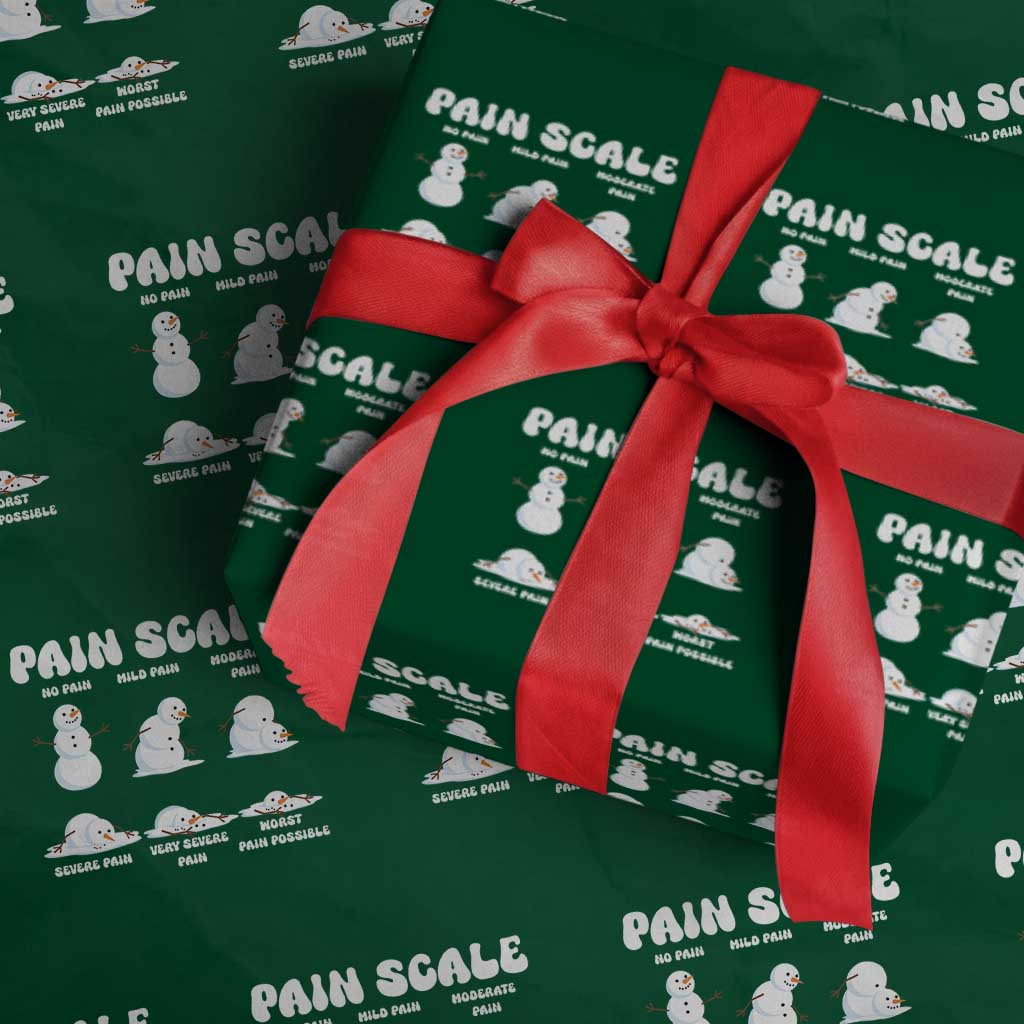 Funny Snowman Pain Scale Christmas Wrapping Paper Roll Melting Snowman Holiday Humor TS02 Green Print Your Wear
