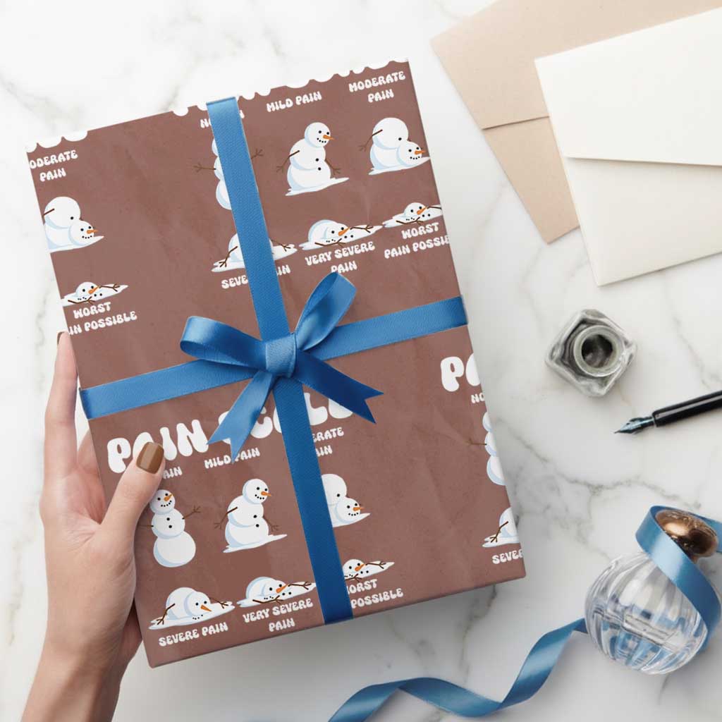 Funny Snowman Pain Scale Christmas Wrapping Paper Roll Melting Snowman Holiday Humor TS02 Mocha Print Your Wear