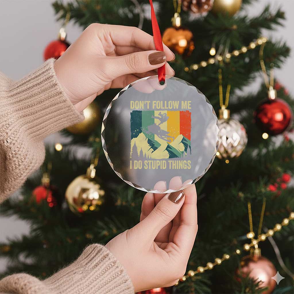 Funny Snowmobile Crystal Glass Ornament Don't Follow Me I Do Stupid Things Winter Sport TS11 Print Your Wear