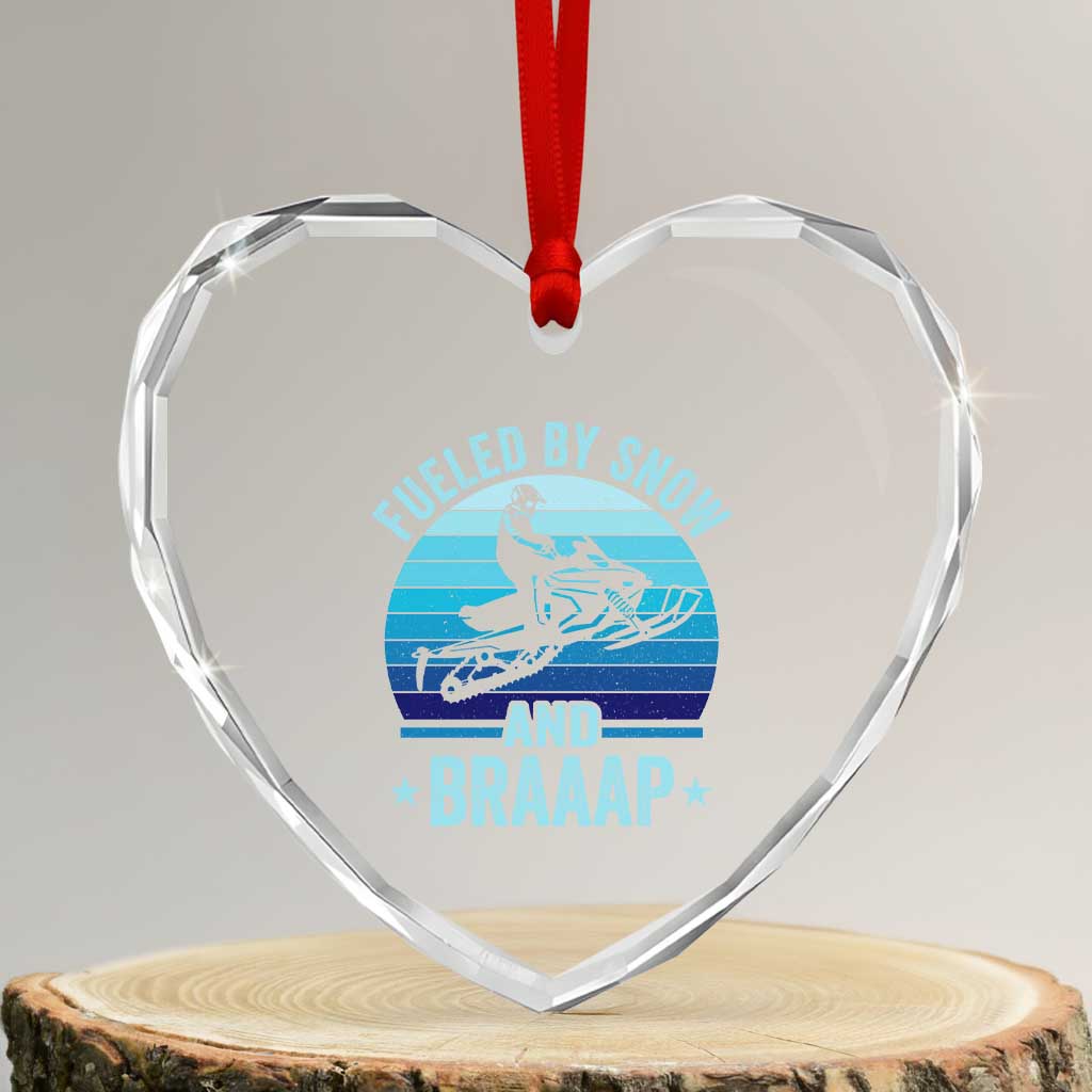 Funny Snowmobile Heart Crystal Glass Ornament Fueled By Snow And Braaap Winter Sports TS11 Transparent Glass 3'' Heart Print Your Wear