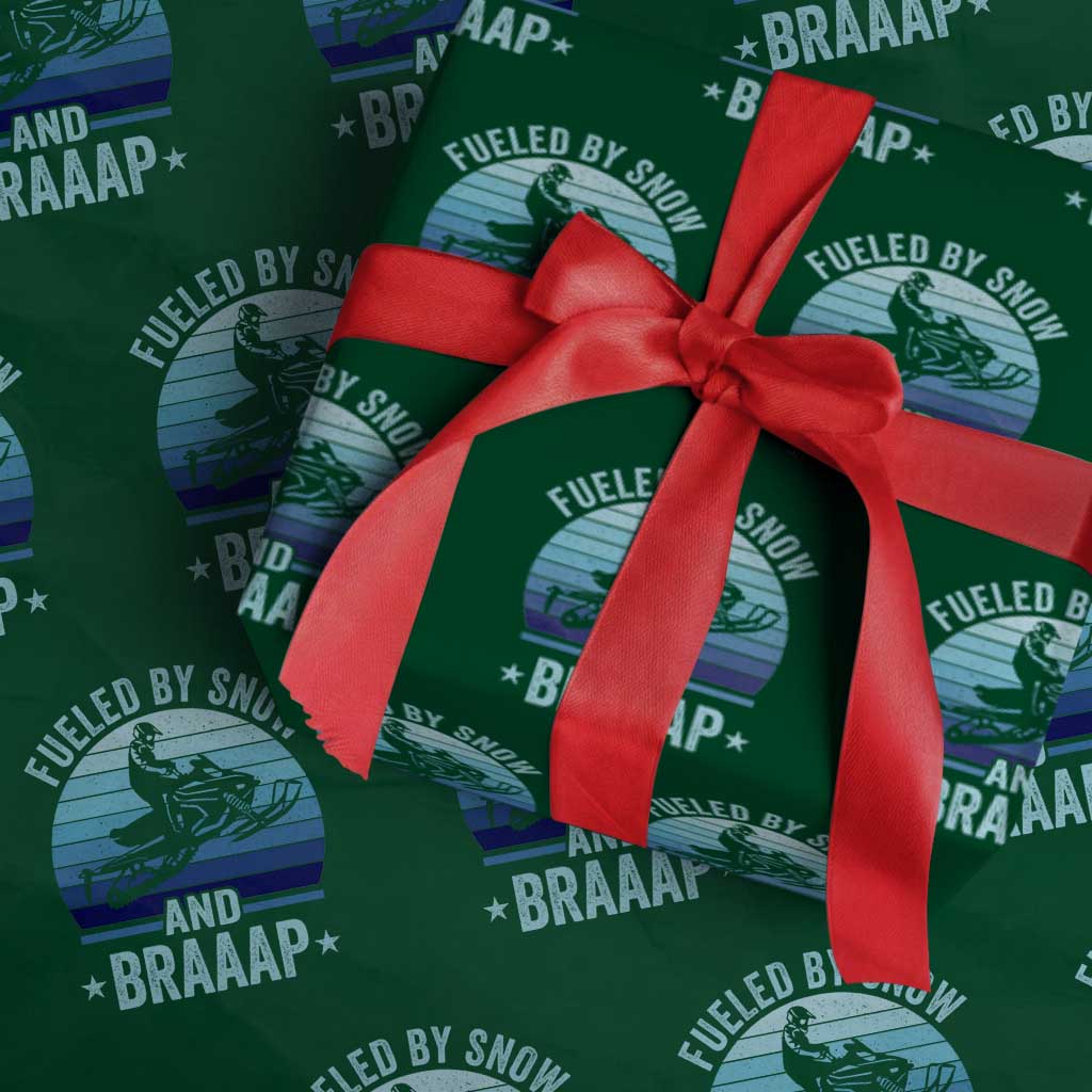 Funny Snowmobile Wrapping Paper Roll Fueled By Snow And Braaap Winter Sports TS11 Green Print Your Wear