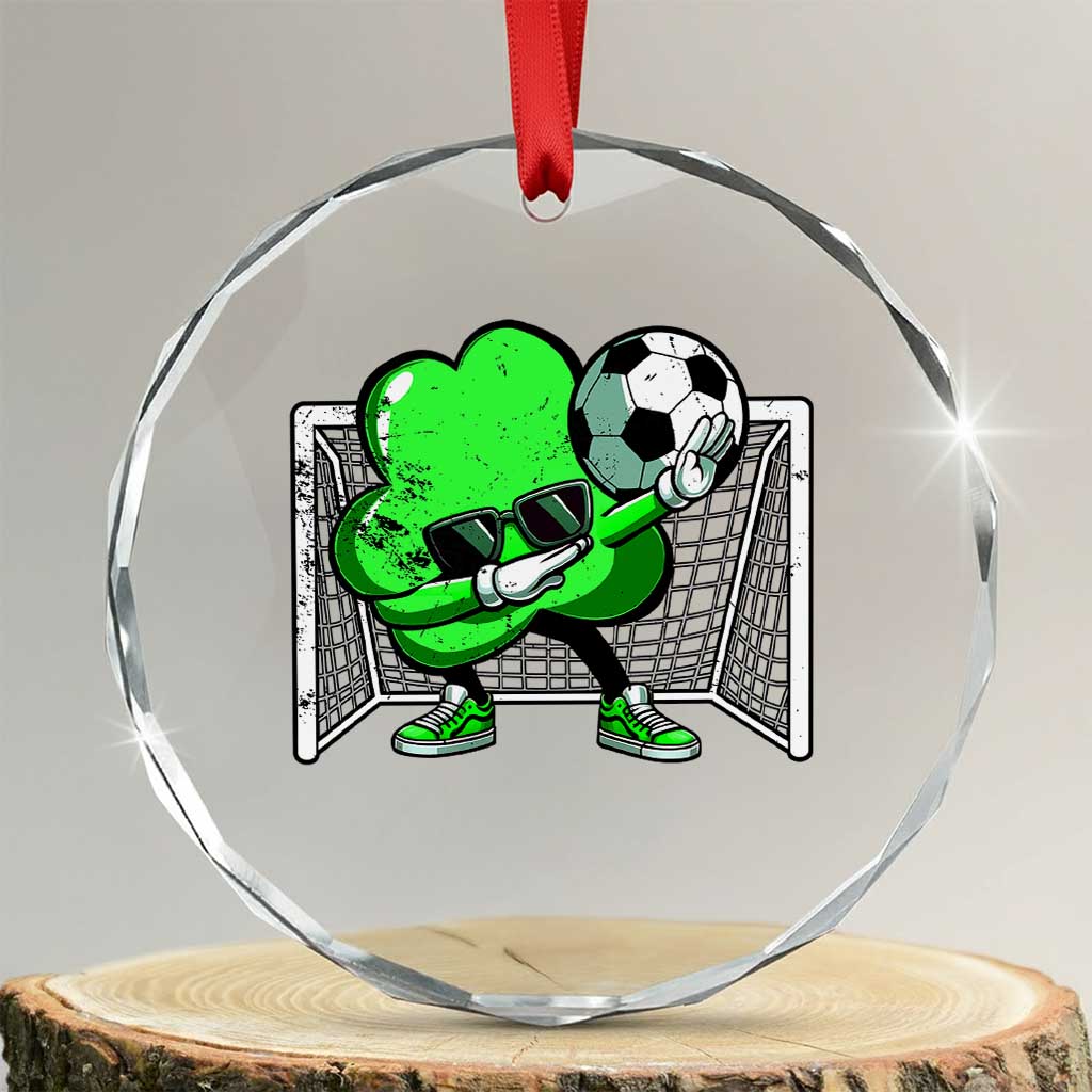 Funny Soccer Shamrock Crystal Glass Ornament Dabbing Player St. Patrick's Day TS02 Transparent Glass 3'' Circle Print Your Wear