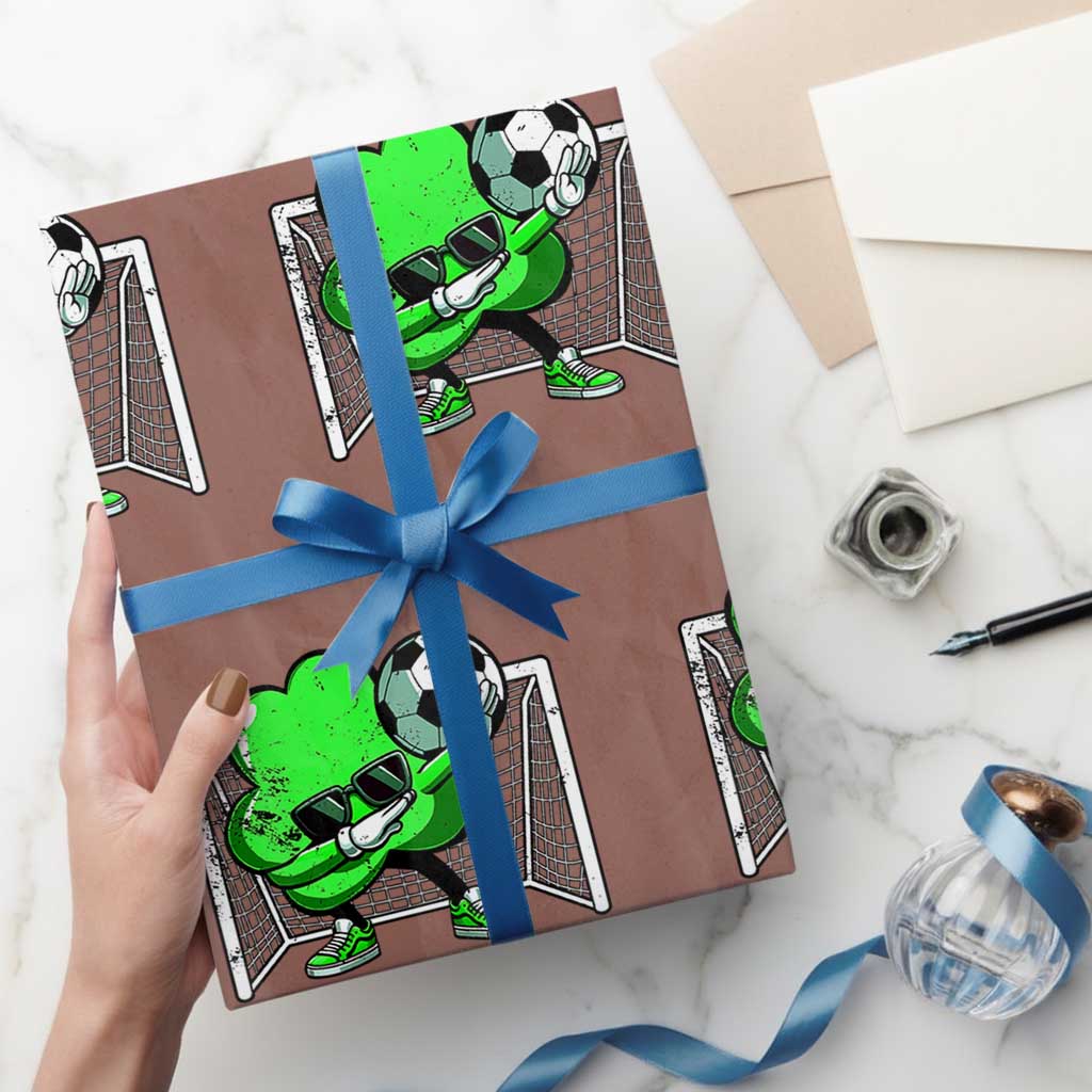 Funny Soccer Shamrock Wrapping Paper Roll Dabbing Player St. Patrick's Day TS02 Mocha Print Your Wear