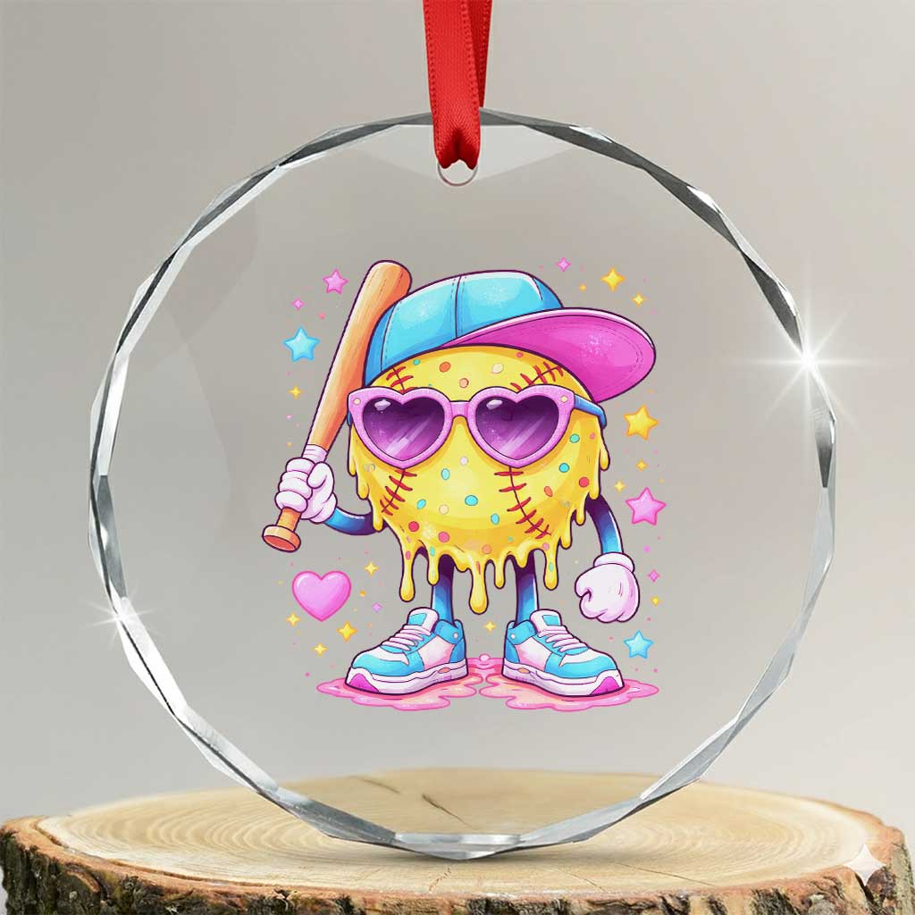 Funny Softball Drip Crystal Glass Ornament Ice Cream Sprinkles Softball Girls Kid TS10 Transparent Glass 3'' Circle Print Your Wear