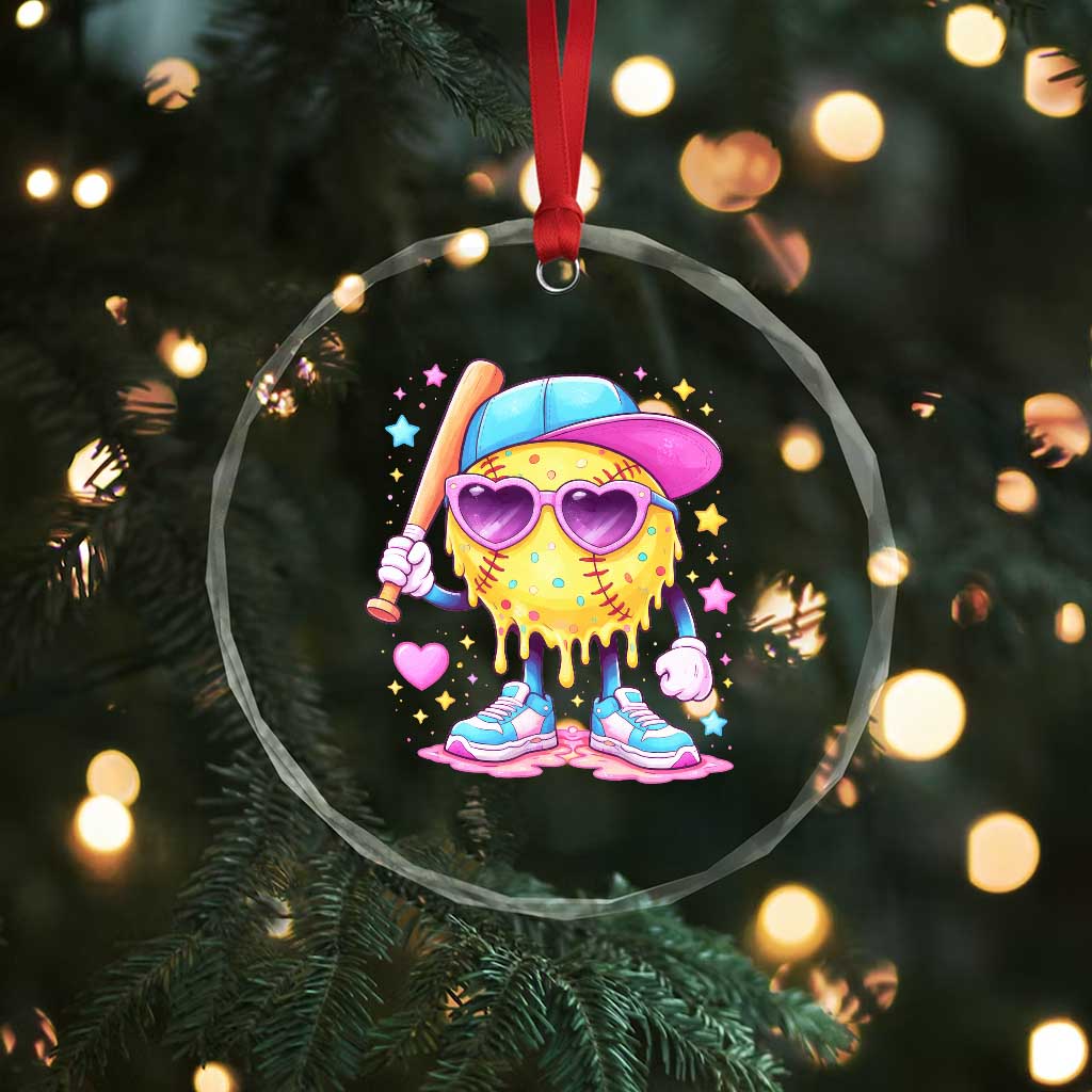 Funny Softball Drip Crystal Glass Ornament Ice Cream Sprinkles Softball Girls Kid TS10 Print Your Wear