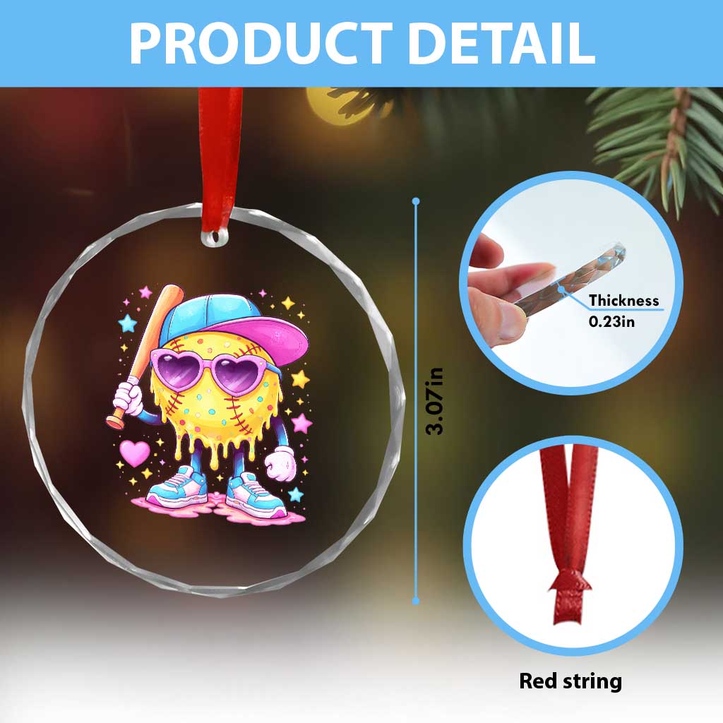 Funny Softball Drip Crystal Glass Ornament Ice Cream Sprinkles Softball Girls Kid TS10 Print Your Wear