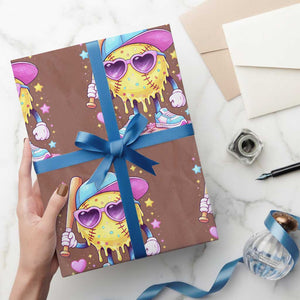 Funny Softball Drip Wrapping Paper Roll Ice Cream Sprinkles Softball Girls Kid TS10 Mocha Print Your Wear