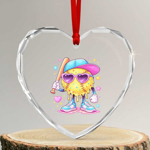 Funny Softball Drip Heart Crystal Glass Ornament Ice Cream Sprinkles Softball Girls Kid TS10 Transparent Glass 3'' Heart Print Your Wear