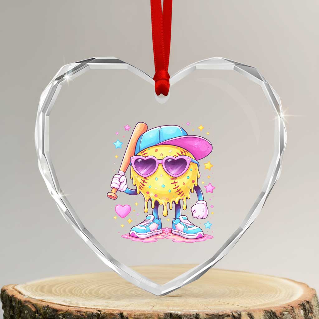 Funny Softball Drip Heart Crystal Glass Ornament Ice Cream Sprinkles Softball Girls Kid TS10 Transparent Glass 3'' Heart Print Your Wear