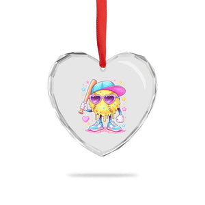 Funny Softball Drip Heart Crystal Glass Ornament Ice Cream Sprinkles Softball Girls Kid TS10 Print Your Wear