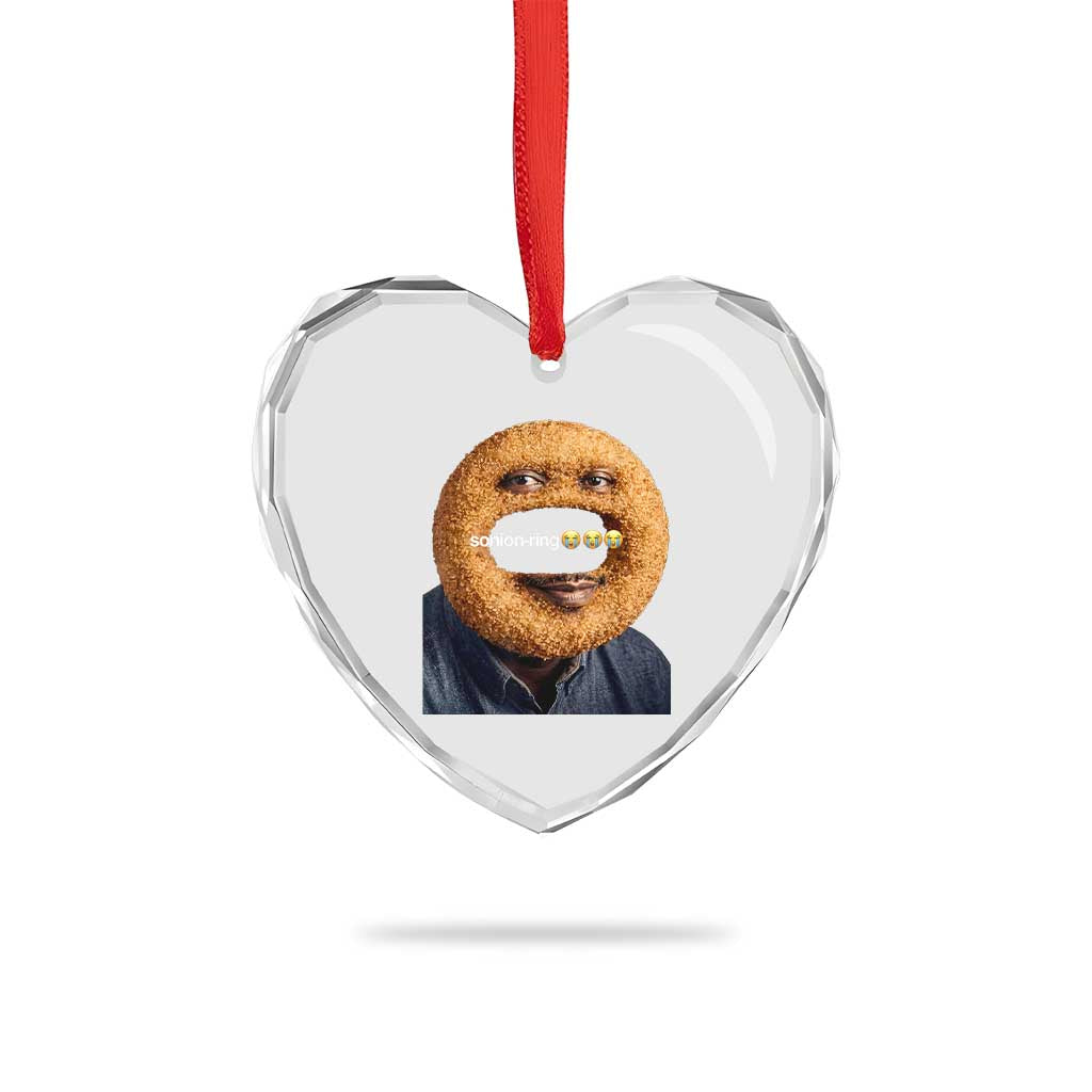 Funny Sonion Ring Cursed Meme Graphic Heart Crystal Glass Ornament Surreal Deep Fried Onion Ring Joke