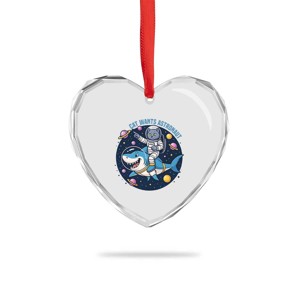 Funny Space Cat Wants Astronaut Heart Crystal Glass Ornament Sharks Sci fi Fan Universe TS12 Print Your Wear