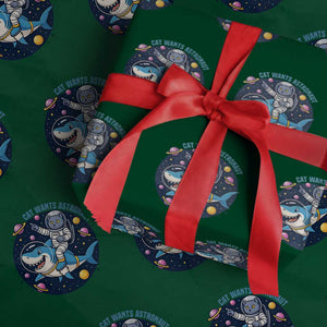 Funny Space Cat Wants Astronaut Wrapping Paper Roll Sharks Sci fi Fan Universe TS12 Green Print Your Wear