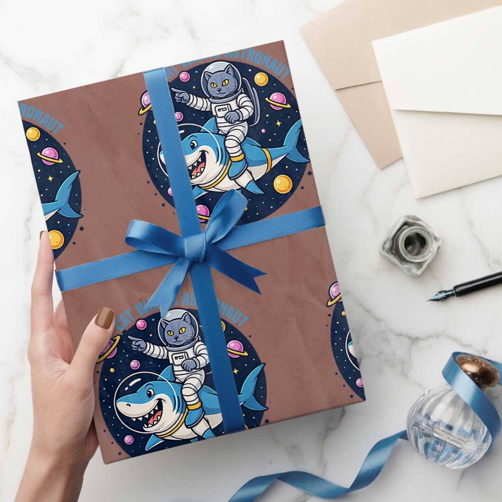 Funny Space Cat Wants Astronaut Wrapping Paper Roll Sharks Sci fi Fan Universe TS12 Mocha Print Your Wear