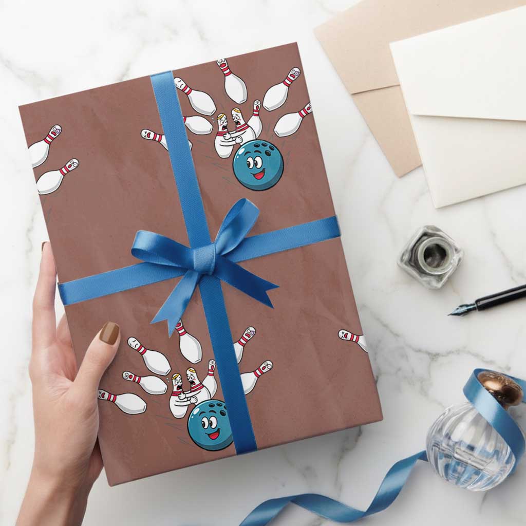 Funny Sport Bowler Gift Wrapping Paper Roll Bowling Ball Chasing Pins TS12 Mocha Print Your Wear