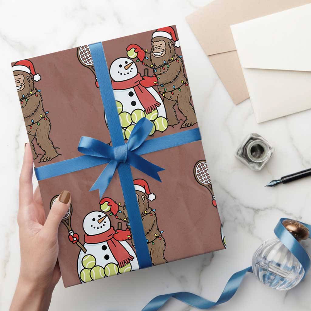 Funny Squatch Christmas Tennis Gift Wrapping Paper Roll Bigfoot Player Enthusiast TS12 Mocha Print Your Wear
