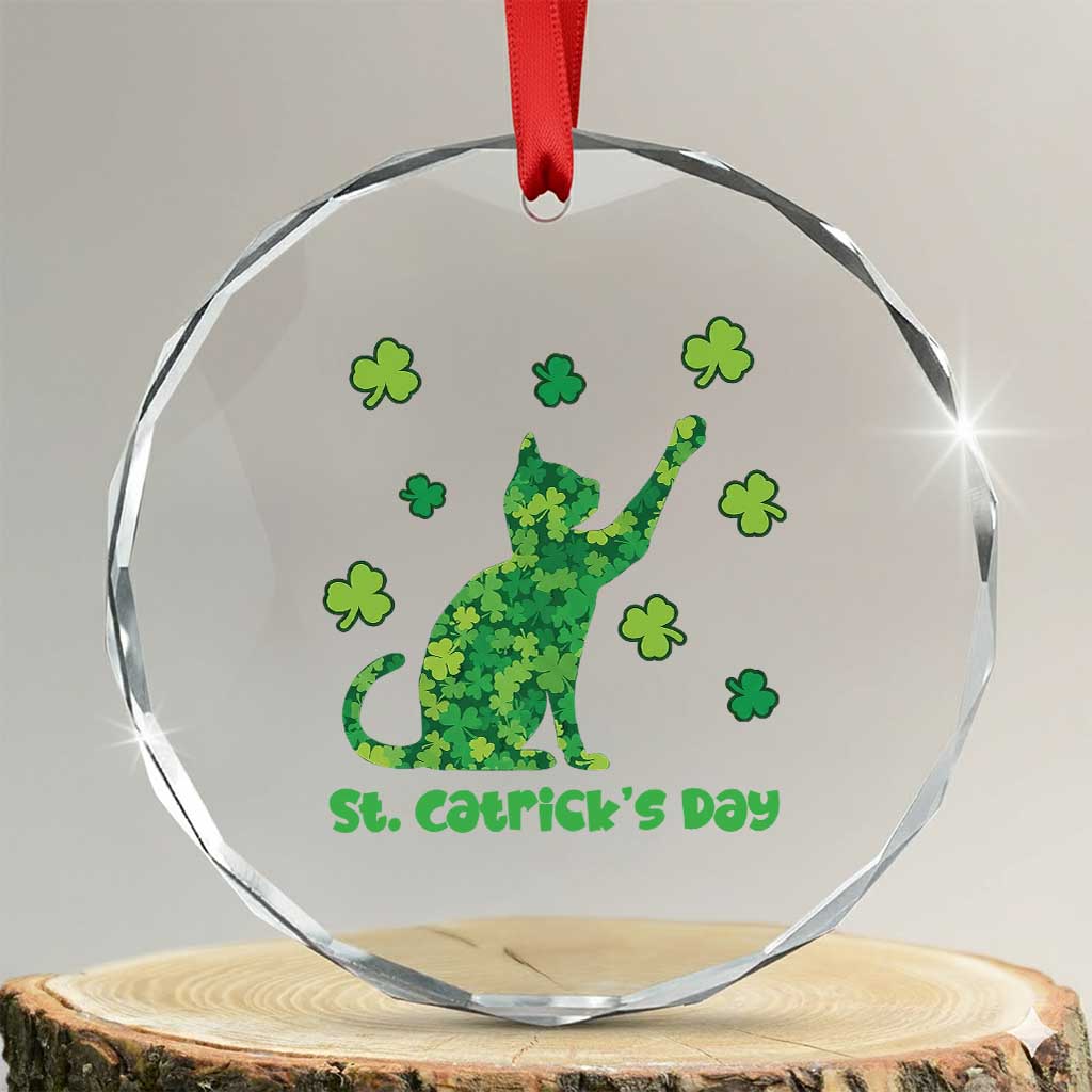 Funny St Catricks Day Crystal Glass Ornament Lucky Shamrock Cat Saint Pattys TS12 Transparent Glass 3'' Circle Print Your Wear