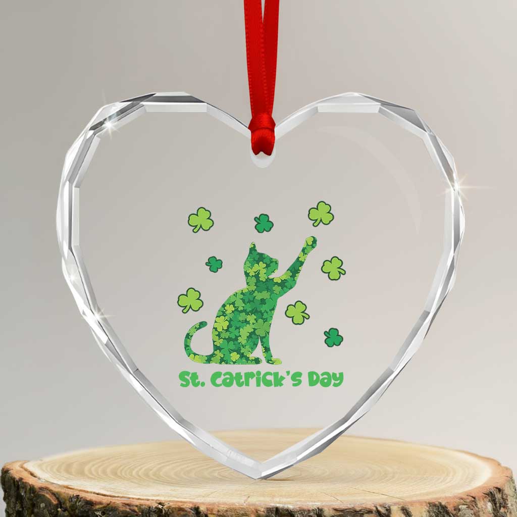 Funny St Catricks Day Heart Crystal Glass Ornament Lucky Shamrock Cat Saint Pattys TS12 Transparent Glass 3'' Heart Print Your Wear