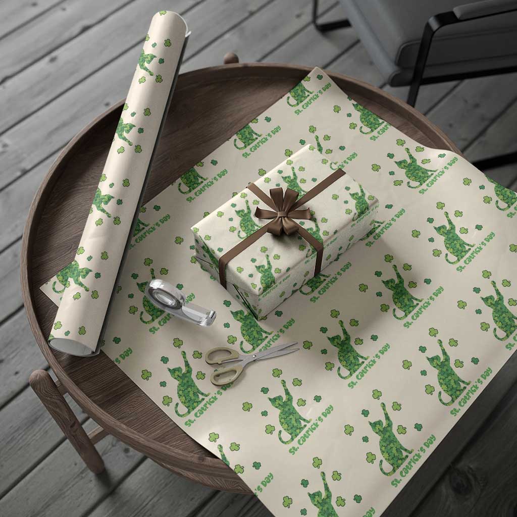 Funny St Catricks Day Wrapping Paper Roll Lucky Shamrock Cat Saint Pattys TS12 Beige Print Your Wear