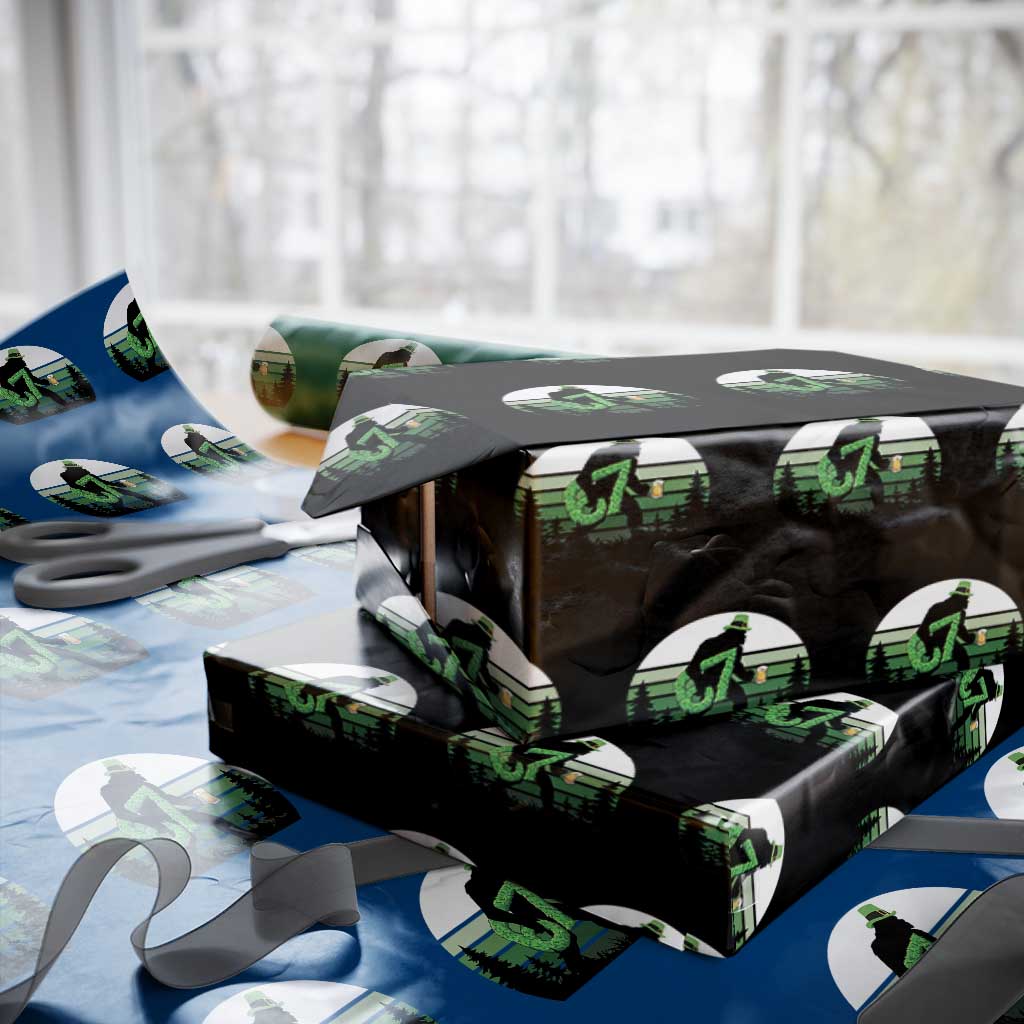 Funny St Patricks Bigfoot Says Six Seven Wrapping Paper Roll Gen Z Irish Gift TS12 Black Print Your Wear