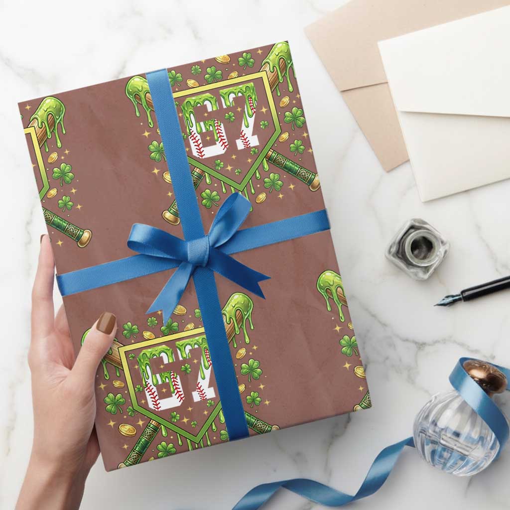 Funny St Patricks Day 67 Six Seven Baseball Ice Cream Drip Wrapping Paper Roll TS11 Mocha Print Your Wear