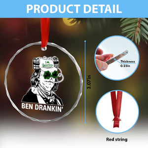 Funny St Patrick's Day Ben Dranking Crystal Glass Ornament Benjamin Franklin Retro Saint Paddy's Day TS02 Print Your Wear