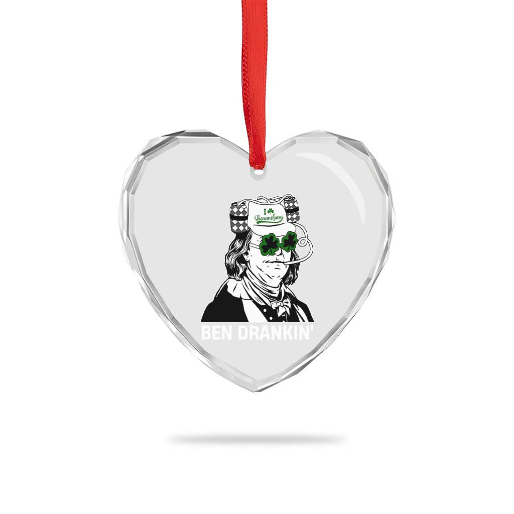 Funny St Patrick's Day Ben Dranking Heart Crystal Glass Ornament Benjamin Franklin Retro Saint Paddy's Day TS02 Print Your Wear