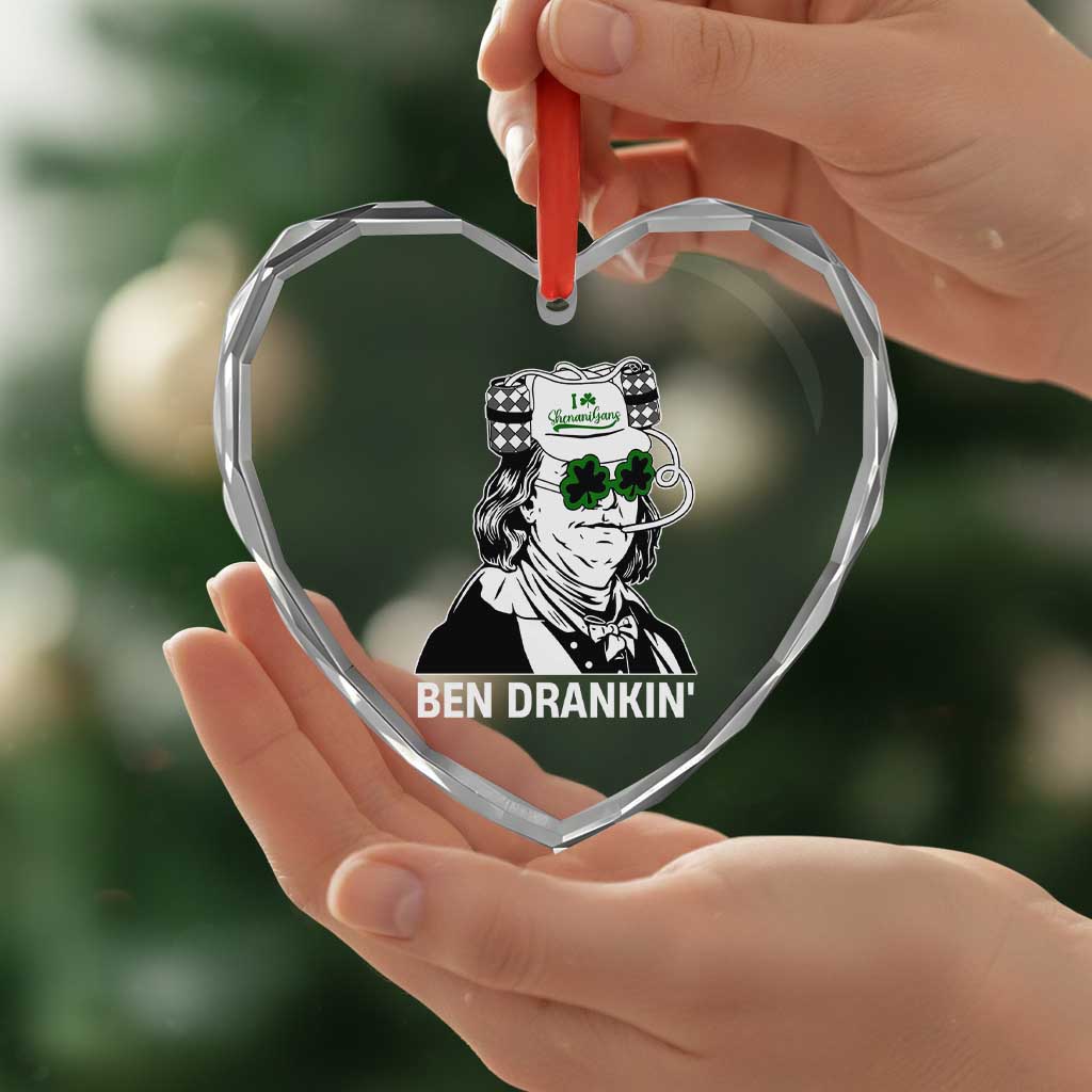 Funny St Patrick's Day Ben Dranking Heart Crystal Glass Ornament Benjamin Franklin Retro Saint Paddy's Day TS02 Print Your Wear