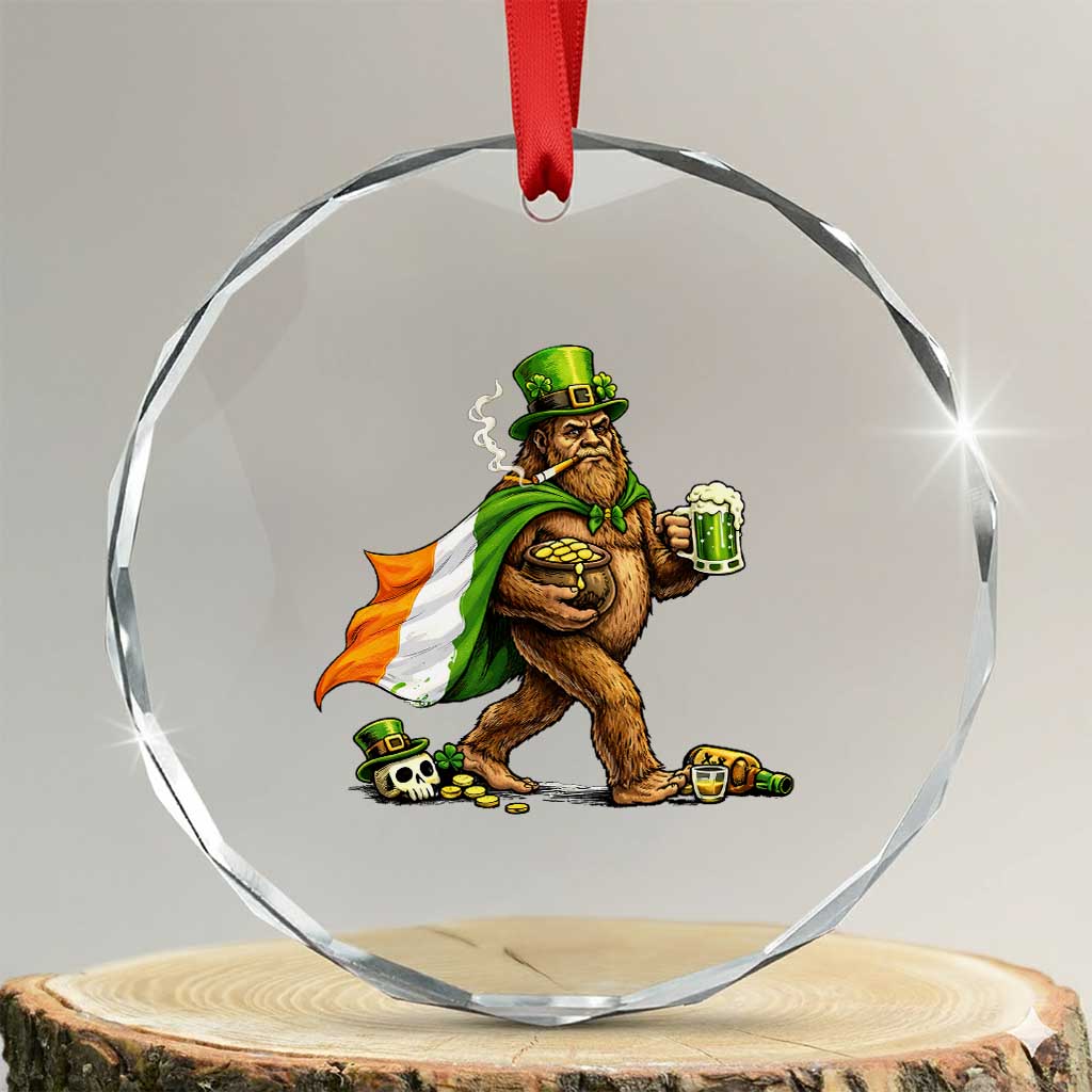Funny St Patricks Day Bigfoot Crystal Glass Ornament Mythical Party Gift TS12 Transparent Glass 3'' Circle Print Your Wear