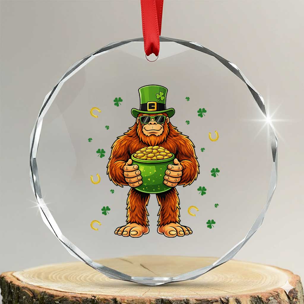 Funny St Patricks Day Bigfoot Lucky Pot Gold Sunglasses Sasquatch Crystal Glass Ornament TS11 Transparent Glass 3'' Circle Print Your Wear