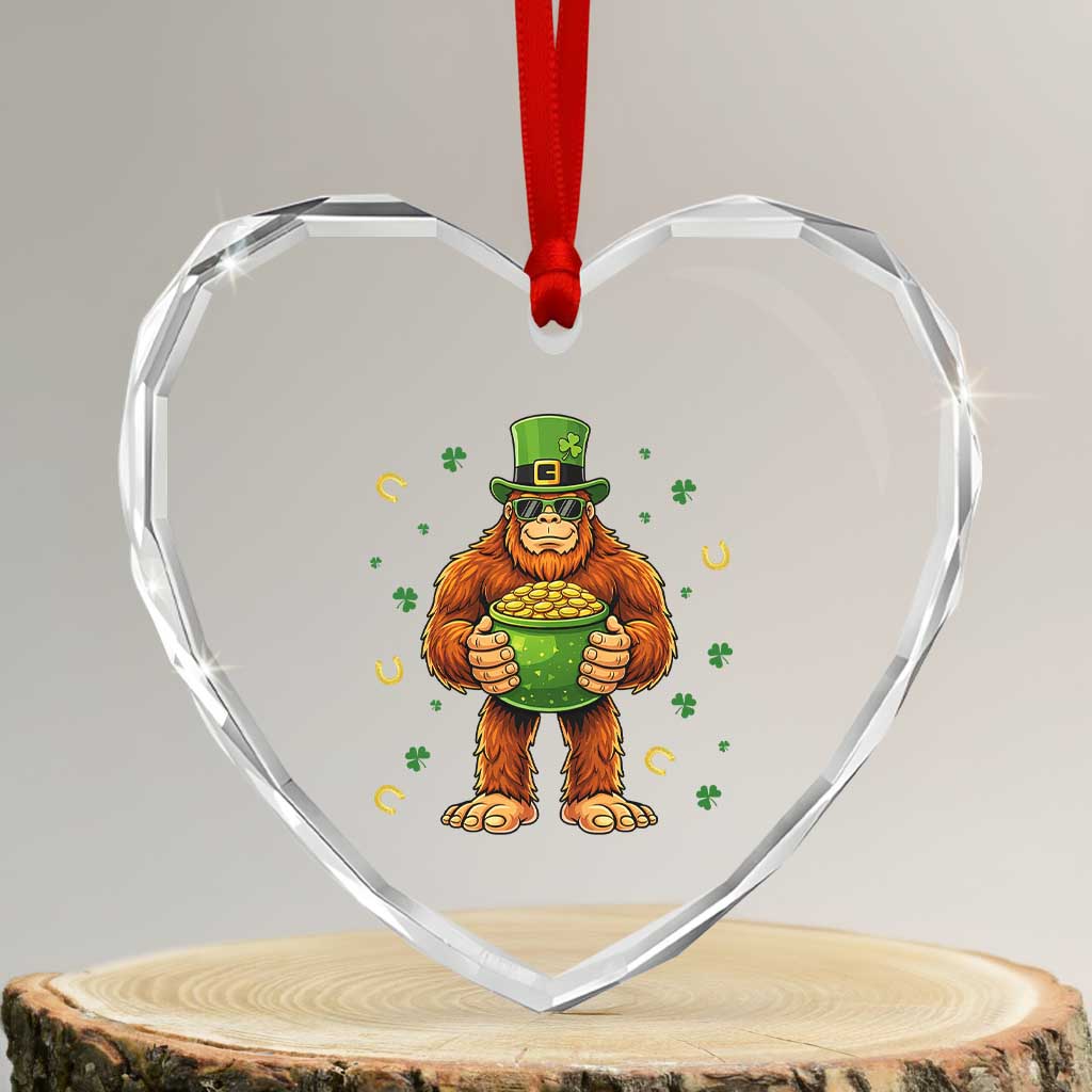 Funny St Patricks Day Bigfoot Lucky Pot Gold Sunglasses Sasquatch Heart Crystal Glass Ornament TS11 Transparent Glass 3'' Heart Print Your Wear