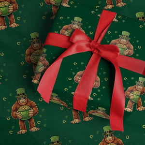 Funny St Patricks Day Bigfoot Lucky Pot Gold Sunglasses Sasquatch Wrapping Paper Roll TS11 Green Print Your Wear