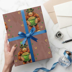 Funny St Patricks Day Bigfoot Lucky Pot Gold Sunglasses Sasquatch Wrapping Paper Roll TS11 Mocha Print Your Wear