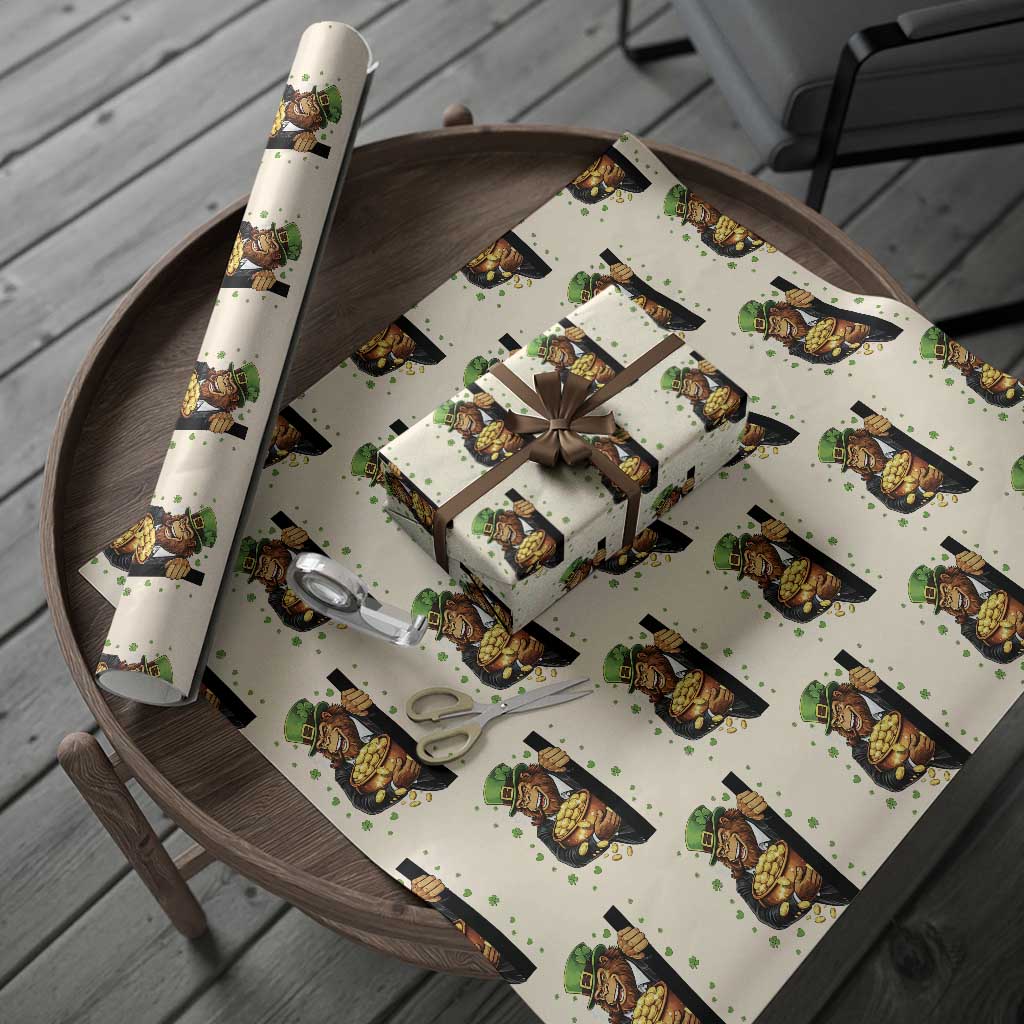 Funny St Patricks Day Bigfoot Wrapping Paper Roll Irish Revelry Gift TS12 Beige Print Your Wear
