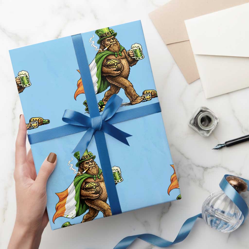 Funny St Patricks Day Bigfoot Wrapping Paper Roll Mythical Party Gift TS12 Light Blue Print Your Wear