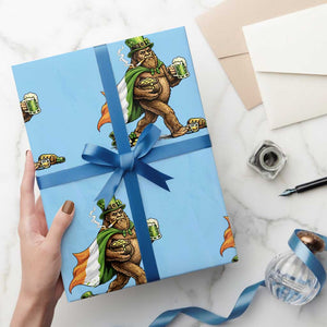 Funny St Patricks Day Bigfoot Wrapping Paper Roll Mythical Party Gift TS12 Light Blue Print Your Wear